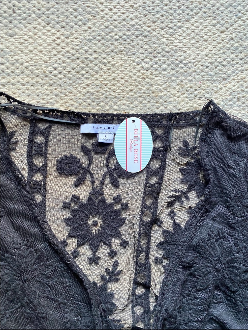 FAVLUX Black Lace Tie-Front Crop Top with Sheer Sleeves - Picture 5 of 5